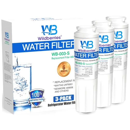 Wildberries UKF8001 NSF Certified Refrigerator Water Filter Replacement for Everydrop Filter 4, EDR4RXD1, UKF8001,Maytag UKF8001, Whirlpool EDR4RXD1, 4396395,Kenmore 9084, 9006, Pack of 3