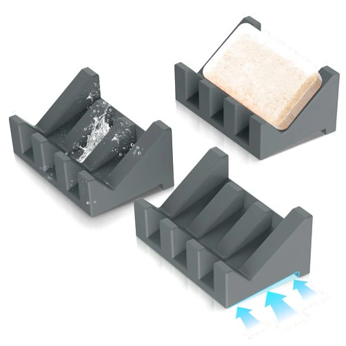 EGWON Silicone Soap Holder Self Draining Waterfall Drying Tray,Soap Dish for Shower Wall with Draining Easy to Clean and Store(3PCS)