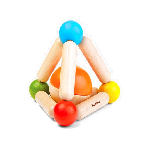 PlanToys Wooden Clutching Triangle Baby Toy with Gentle Sound in Two-Toned Ball (5244) | Sustainably Made from Rubberwood and Non-Toxic Paints and Dyes