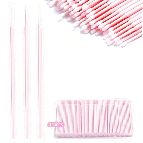 JASSINS 400 Pcs Micro Applicator Brushes,JASSINS Microswabs for eyelash extensions,Disposable 2mm Precision Mascara swab,For Cleaning and Applying Makeup (Light pink)