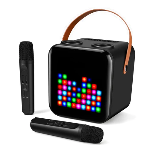 SUNYIN Protable Karaoke Machine with Two Wireless Microphones Rechargeable Karaoke Machine for Kid and Adult PA Speaker System 18 LED Pattern Support TWS/Radio/AUX/REC Funny Voice(Black)