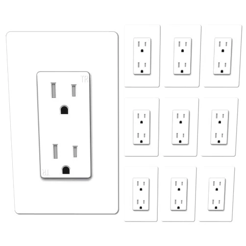 BESTTEN 15 Amp Decor Receptacle Outlet with TR (Tamper Resistant), 15A Decorator Electrical Wall Outlet, Screwless Wallplate Included, for Commercial and Residential Use, UL Listed, 10 Pack, White
