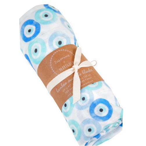 Jasmine + Marigold Evil Eye Swaddle Blanket Muslin chashm Nazr Bamboo Unisex Muslin Swaddle Blankets Persian Turkish Greek Receiving Blanket Boys Girls, 47 x 47 inches, Blue, 47x47 inches