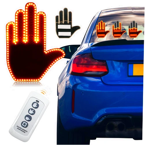 RUINXXT Hand Gesture LED Light for Car, Fun Car Finger Light with Remote, Gesture Light Multi-Functional Warning Lights, Road Rage Led Sign for Car Back Window- 3 Emoticon Gestures