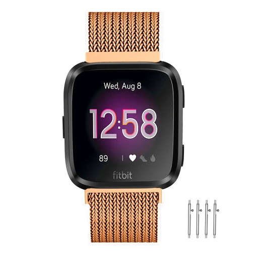Meikeio Bands Compatible with Fitbit Versa 2/1/Lite, Stainless Steel Metal Mesh Band, Wristbands Replacement Strap Sport Loop