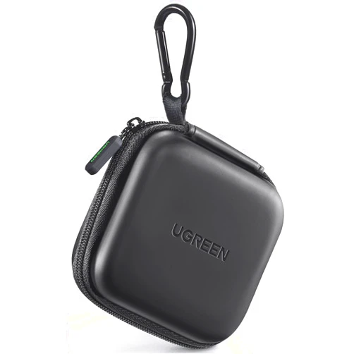 UGREEN Earbud Case, Waterproof Earphone Case Pouch Compatible with AirPods Pro Headphone Case Holder with Stainless Steel Carabiner, for Headphones, Earbuds, SD Memory Card, Camera Chips, Black