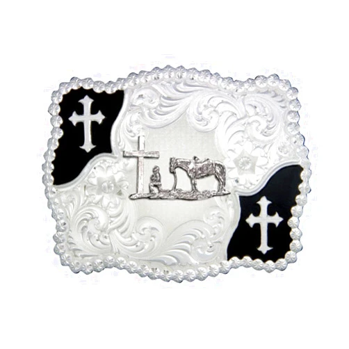 Montana Silversmiths Montana Silversmith Christian Flourish Scallop Shape Belt Buckle - 3611-731M