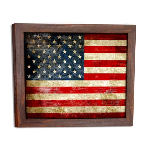 Wieco Art Old Vintage American Flag Wall Art Canvas Print Motivation Classroom Decor With Red Picture Frame and Real Glass Made to Display 5x7