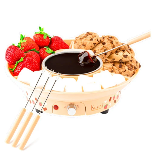 Kusini Fondue Pot Electric Set – 10-oz Chocolate Fondue kit - Temperature Control, Detachable Serving Tray, 4 Forks – Hostess Gift Ideas, Unique Housewarming Gift Set – Birthday Party Ideas
