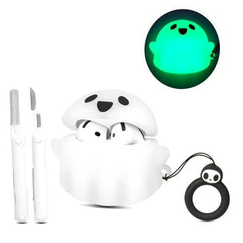 CCXNAS for Apple AirPods 4th Generation Case 2024 with Cleaner kit, [Glow in The Dark] Luminous Cute 3D Ghost Case for Airpods 4 Gen, Soft Silicone Anime Funny AirPods 4 Case Cover for Women Men