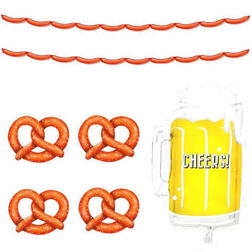 HOME & HOOPLA Oktoberfest Party Decorations - Pretzel Cutouts, Hanging Bratwurst Streamers, and Giant Beer Mug Balloon