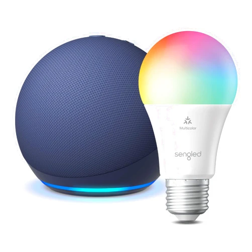 Echo & Alexa Echo Dot (5th Gen) | Deep Sea Blue with Sengled Smart Color Bulb