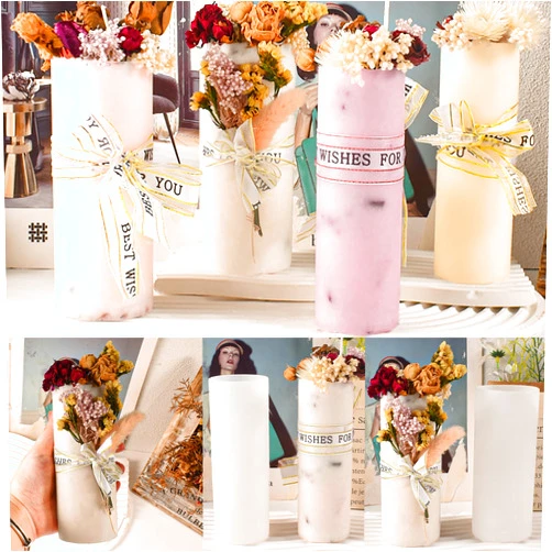 EVERELAM 2 Pack 6 Inch Cylinder Mold Pillar Candle Mold Bottle Candle Mold 3D Mold Flower Candle Mold Silicone Mold for Resin Cake Mold Clay Resin Making Molds Candle Making Molds Craft Supplies