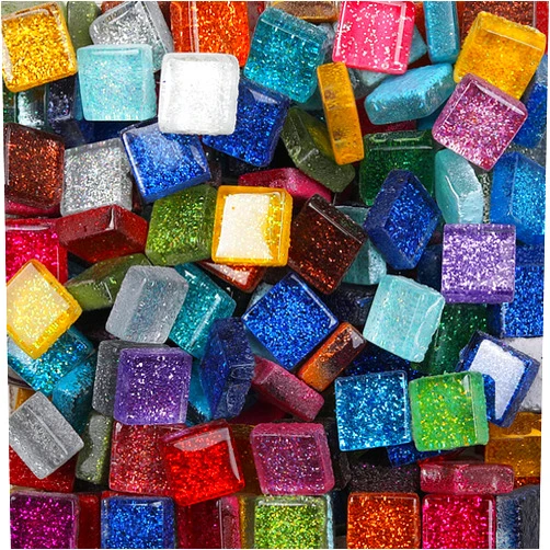 Oakbud 200 Pieces/200g Glass Square Mosaic Tiles for Crafts, Colorful Stained Glass Pieces for Mosaic Projects, 1x1 cm (Panchromatic Mix)