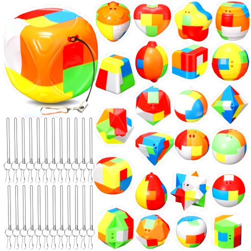 Syhood 24 Pieces Brain Teaser Puzzles for Kids and Adults Mind Game Puzzle Set,3D Plastic Unlock Interlock Puzzle Toy,Cube,Ball, Barrel,Interlocking Sensory Educational Toys for Mind, IQ, Logic Test