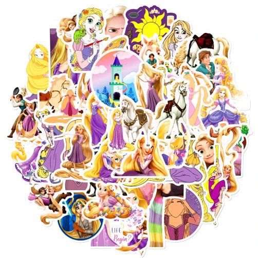 NineGirl 50Pcs Tangled Kids Stickers Pack Princess Sticker Cute Cartoon Characters Rapunzel Stickers for Kids Girls Teens Adults Waterproof Vinyl Princess Decals for Water Bottle Laptop Luggage