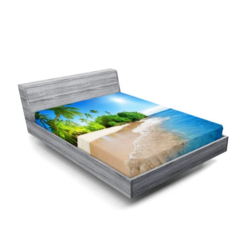 Ambesonne Tropic Fitted Sheet, Ocean Tropical Palm Trees on Sunny Island Beach Scene Panoramic View Picture, Soft Decorative Fabric Bedding All-Round Elastic Pocket, Full Size, Blue Green White