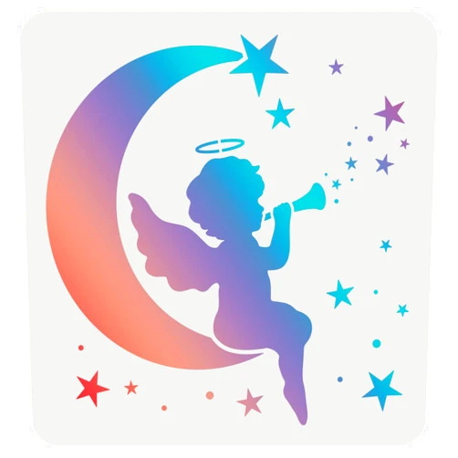 FINGERINSPIRE Angel Moon Stars Drawing Painting Stencils Templates (11.8x11.8inch) Plastic Angel Stencils Decoration Square Moon Stencils for Painting on Wood, Floor, Wall and Fabric