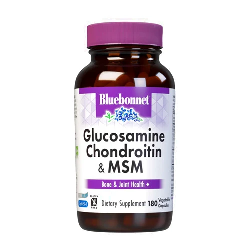 Bluebonnet Nutrition Glucosamine Chondroitin Plus MSM, Glucosamine, Chondroitin Sulfate, Vitamin C & OptiMSM, Bone & Joint Health, Non GMO, Gluten Free, Soy Free, Milk Free, 180 Vegetable Capsules