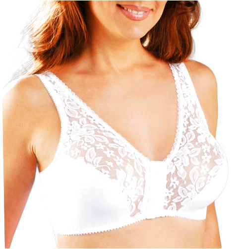 IRCHA Front Closure Lace Bras for Women Ladies Back Support Wireless Plus Size Full Coverage Shapewear Bra