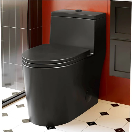 SOTOMO Black One Piece Toilet for Bathroom, Avg. 1.28 GPF Elongated Comfortable Seat Height Powerful Dual Flush Toilet, 12