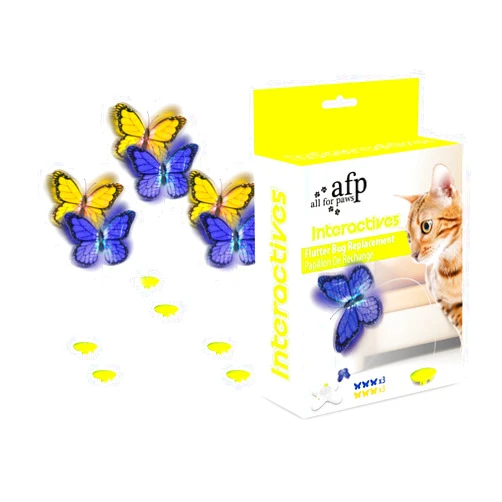 ALL FOR PAWS Interactive Cat Butterfly Flutter Replacements for Kitty Enrichment Spinner Toys, Re-Fill - 6 Pack