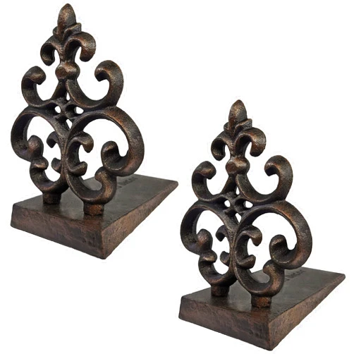 Lulu Decor, Cast Iron Fleur De Lis Door Stop, Door Stopper in Antique Black Finish (2 Piece)