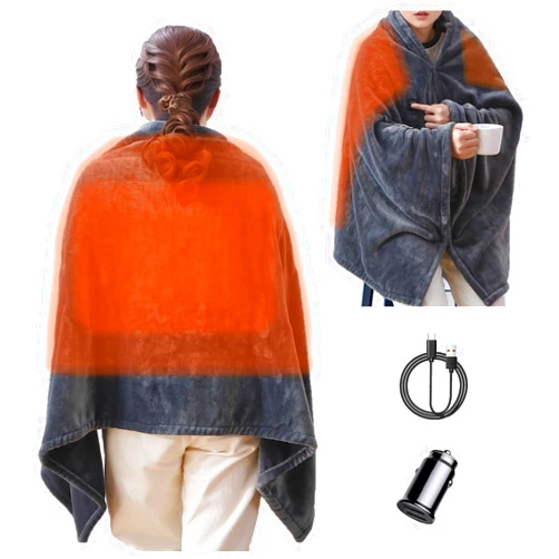 AMOR PROFONDO Outdoors Portable USB Electric Blanket with, Wearable Heated Shawl Wrap Cape for Car, Travel, Camping, Office