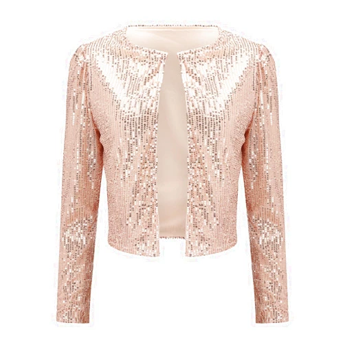 XOWRTE 2024 Women's Long Sleeve Sequin Jackets Open Front Sequin Cardigan Sweaters Blazer Christmas Party Jacket S-3XL