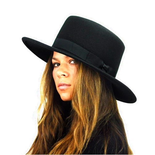 NYFASHION101 Wool Wide Brim Porkpie Fedora Hat w/Simple Band Accent