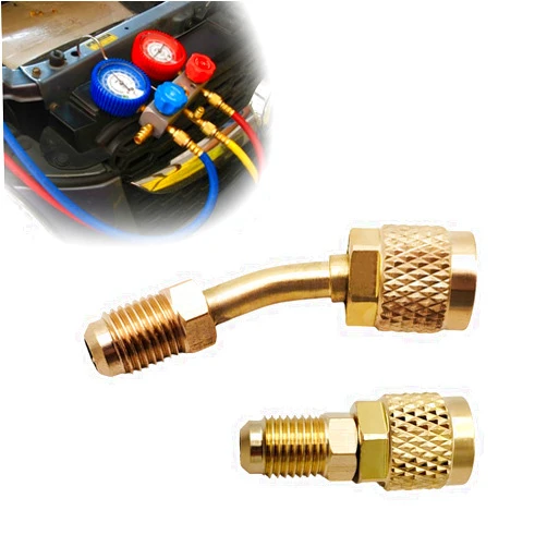 Yourkar 2PCS R410A Adapter 5/16 Female, 1/4 Male SAE Swivel Adapter for Air Conditioners HVAC and Refrigeration Service, Straight Adapter + Angled Adapter