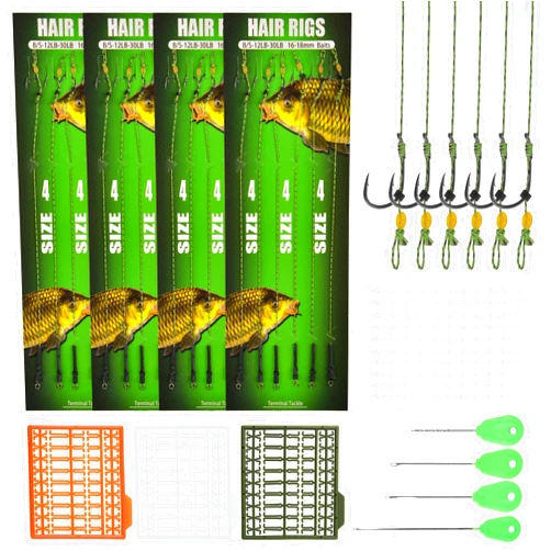 VATEICO Carp Fishing Hair Rig Kits,26pcs Sets Curved Barbed Carp Hook Swivel Boilies Bait Stops and Stringers Needle Fishing Bait Rigs Braided Thread Line Carp Fishing Accessories