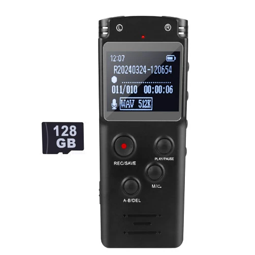 ASINNO 128GB Ultra-Large Screen Digital Voice Recorder Voice Activated Recorder for Lectures Meetings Classes, Audio Recorder with Playback, Password, Variable Speed, Tape Recorder USB Charge, MP3