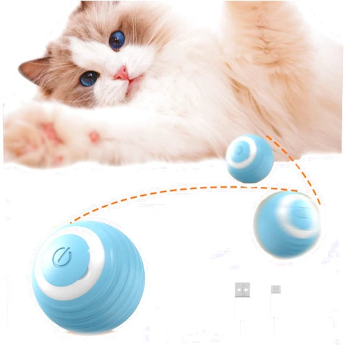 Trumoon interactive cat toy ball, automatic interactive ball for cats, smart ball cat toy for indoor cat kitten,automatic 360° self-rotating rolling ball with type-c rechargeable (Blue)
