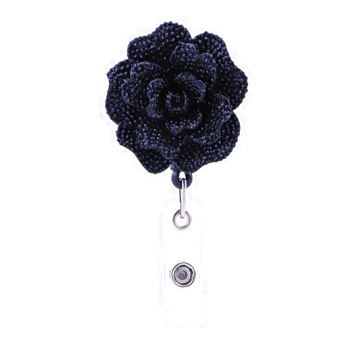 Soleebee 24'' Retractable Badge Reel, Glitter Rose Nurse ID Badge Holder Reel with 360° Swivel Alligator Clip - Black