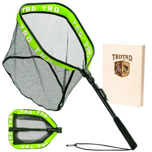 TRDTRD AluFloat X1 Floating fishing net for Steelhead, Fly Fishing, Kayak Fishing,Catfish, Bass & Trout - Rubber - Coated Collapsible Landing net with Fixed or Telescoping Handle-Fishing Gear & Gifts for Men