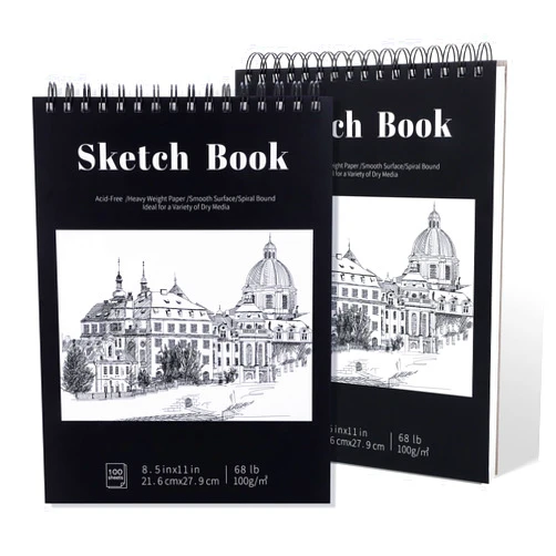 Prudiut 2 Pack Sketch Book, 8.5 x 11 Inch Spiral Bound Sketchbook, 68lb/100gsm Sketch Pad, Acid Free Art Supplies Writing Drawing Paper Sketching Paper for Kids Adults Beginner Professional (100 Sheets Each)
