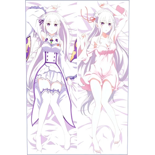 Qunshengda Re Zero Emilia Body Pillowcase Waifu Hugging Body Pillow Case Anime Girl Body Pillow Cover (Peach Skin,63