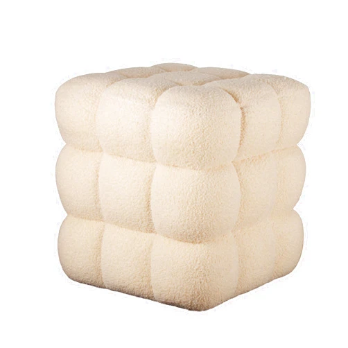 ALPOME 17''3 Square Ottoman Pouf Installed,Sturdy Wooden Frame,Capacity 330 lbs,Modern Sofa Stool Fuzzy Sherpa Footstool,Foot Rest,Cube Boucle,Vanity Stool,for Couch Living Room(Peach Fur)