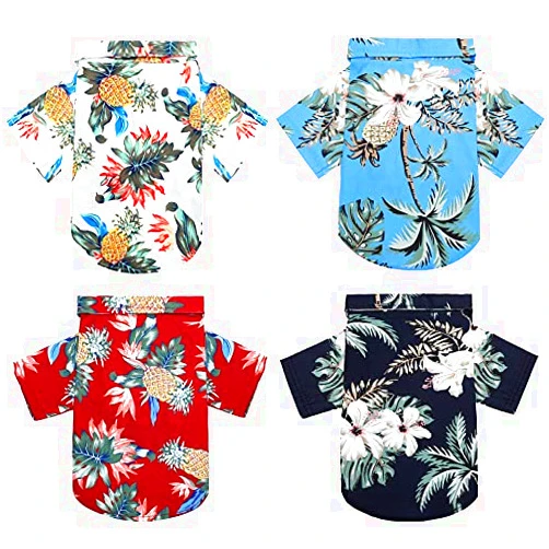 Weewooday 4 Pieces Pet Summer T-Shirts Hawaii Style Floral Dog Shirt Hawaiian Printed Pet T-Shirts Breathable Cool Clothes Beach Seaside Puppy Shirt Sweatshirt for Small Puppy (Cute Style, Large)
