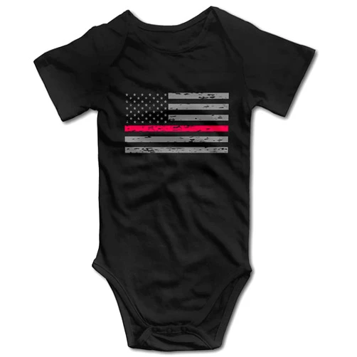 OASCUVER NEWBABY Firefighter Thin Red Line American Flag Baby Short Sleeves Bodysuit For 0-24m Baby ¡­
