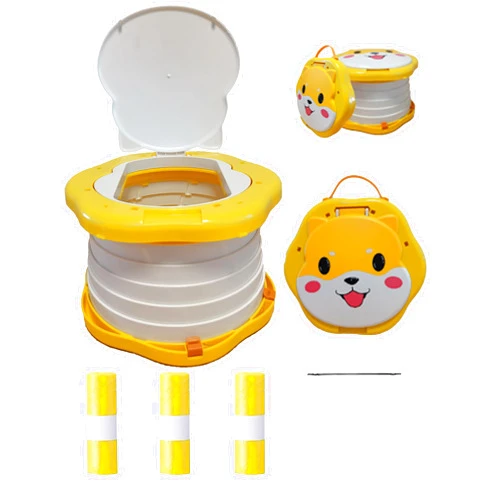 SunnySmile Travel Potty for Toddlers，Portable Potty Toddler ，Travel Foldable Potty ，for Travel，Camping，Park，Indoor/Outdoor,with 75 Disposable Bags，Cartoon Design, Children Will Like it More
