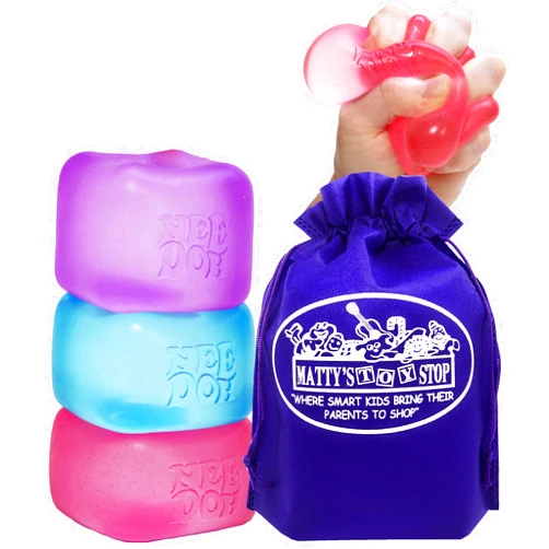 Matty's Toy Stop Schylling Nice Cube Translucent NeeDoh...Groovy Glob! Squishy, Squeezy, Popping, Stretchy Stress Fidget Cubes Complete Gift Set Party Bundle with Storage Bag - 3 Pack (Purple, Pink & Blue)