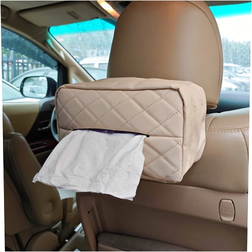 JFOMOYGI Car Tissue Holder for 120 Standard Tissue,Leather PU Tissues Box Cover for Car Backseat,Extra Large Rectangle Napkin Holder Soft Rectangular,Fits for Kleenex tissues,for Storage& Organization (Beige)