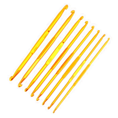 Walfront Crochet Hooks Set with Handles 8Pcs Golden Aluminum Double End Knitting Needles for Weaving and Crafting