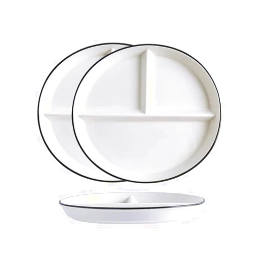 LUNXIFS 2 Pcs 8 Inch Elegant Round Shaped Ceramic Divided Plate Dinner Plates Luncheon Plates Salad Plates Dishes for Kitchen(2,biack).