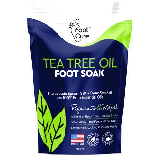 FOOT CURE Tea Tree Oil Foot Soak with Epsom Salt - For Toenail Repair, Athletes Foot, Softens Calluses, Soothes Sore & Tired Feet, Nail Discoloration, odor Scent, Spa Pedicure Care - Made in USA 16 oz