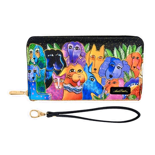 Monarque Wristlet Bifold Wallet Signature Collection (Laurel Burch Dogs And Doggies)