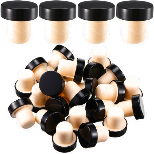 Yookeer T-shaped Stopper Cork Wine Stopper Bottle Stoppers Reusable Wine Bottle Stopper Sealing Plug Bottle for Wine Beer Bottles DIY Craft (Black, 24 Pieces)