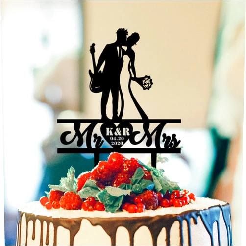 ArogGeld Groom With Guitar Cake Topper For Wedding Anniversary Cake Toppers Engagement Personalized Cake Topper For Wedding Acrylic Black Engagement Marriage Party Decorations Cake Topper